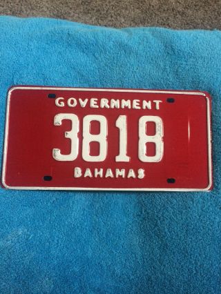 Rare Red Bahamas Government License Plate Expired 3818 Collectible