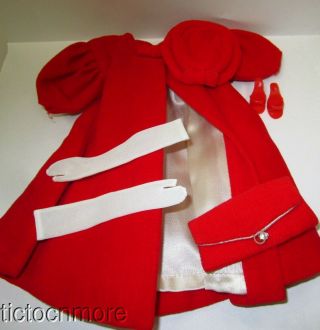 Vintage Barbie Doll Fashion Clothes 939 Red Flare Velvet Coat Set Complete