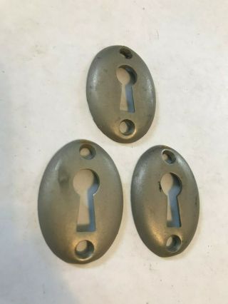 3 Old Nickel Plate Cast Brass Keyhole Door Knob 1 5/8 " Cover Escutcheon Plate