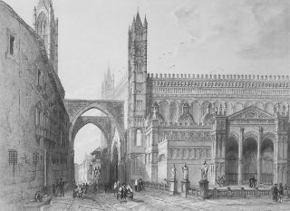 Italy Sicily Palermo Cathedral - 1855 Antique Print Engraving