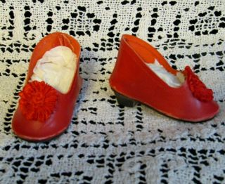 Leather Heeled Doll Shoes 2 1/4” Long Antique French German Fashion Kestner Jume