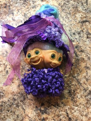 Rare 3” 1965 2 - Headed Troll With Tri Color Hair (blue,  Green,  Purple) And Dress