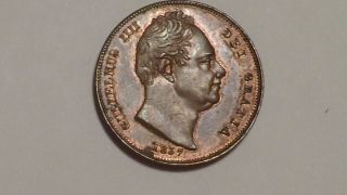 1837 Copper Farthing.  Unc.  Lustre.  Rare As Such.  William Iiii.  British.  1831 1836
