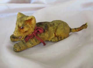 19c Antique Hand Made Child Toy Lion Cub Papier Mache Doll W/glass Eyes