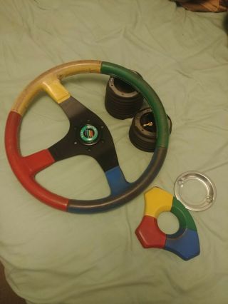 Momo Benetton Harlequin F1 Formula1 Leather Steering Wheel 35cm Rare
