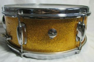 Slingerland Snare Drum - 5.  5 x 14 Wood Shell - Gold Sparkle USA VTG Rare 2