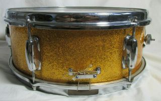 Slingerland Snare Drum - 5.  5 x 14 Wood Shell - Gold Sparkle USA VTG Rare 3