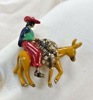 Rare Matador On Horse Rhinestone Pin Brooch