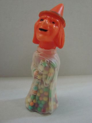 Rare Halloween Witch In Hat Candy Container Rosen Bros Style Clear Body
