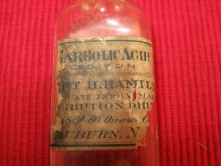 Antique Drug Poison Bottle Carbolic Acid Orig.  Label Auburn Ny Hamilton