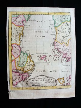 1754 Bellin: Orig.  Map North Sea,  Gulf Of Bothnia,  Sweden,  Finland,  Glacial Sea