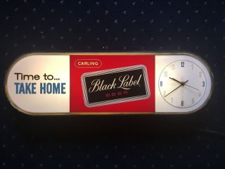 Rare Vintage Large Light Up Carling Black Label Beer Clock Sign Bar Pb - 496