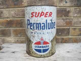 Vintage Standard Oil Permalube Motor Oil Can 5 Quart Metal Rare Empty