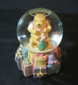 Rare Disney Winnie The Pooh And Piglet Musical Snow Globe - Lighted Xmas Tree