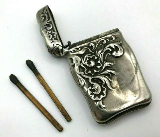 Antique Sterling Silver Matchbox Holder With Matches : -)
