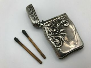ANTIQUE STERLING SILVER MATCHBOX HOLDER WITH MATCHES : -) 2