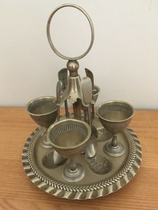 Vintage Silver Plated Egg Cup And Spoon Stand Set