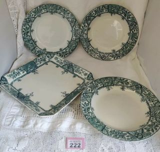 Antique Crown Pottery Stoke On Trent Large Ceramic Square Platter 3 Plates Green