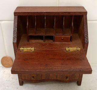 Antique Wood Chippendale Desk Dollhouse Furniture Vintage Serpentine Secretary
