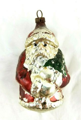 Antique Glass Figural Santa Claus With Tree Christmas Ornament 3 "