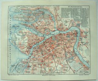 St Petersburg,  Russia - 1909 City Map By Meyers.  Antique