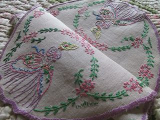 Vintage Hand Embroidered Crinoline Ladies Table Mat 