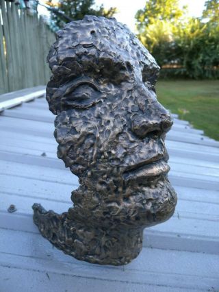 Modern Art Bronze Sculpture Life Size Male Face Death Mask Mcm Vintage Pop Heavy