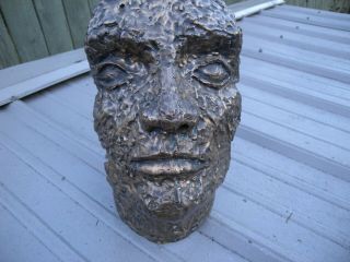 Modern Art Bronze Sculpture Life Size Male Face Death Mask MCM Vintage Pop Heavy 2