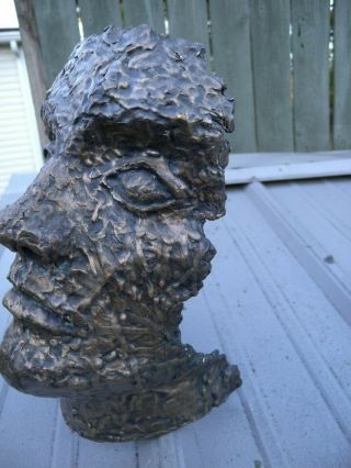 Modern Art Bronze Sculpture Life Size Male Face Death Mask MCM Vintage Pop Heavy 3