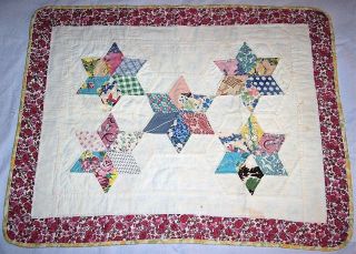 Vintage Antique Baby Or Doll Stars Hand Quilt Multi Feed Sack Patchwork 23 X 18