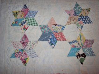 Vintage Antique Baby or Doll Stars Hand Quilt Multi Feed Sack Patchwork 23 x 18 3