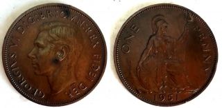 1951 Uk King George Vi One Penny Quality & Rare