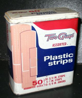 Two Guys Plastic Strips Band Aid Tin Rare Nj Ny Pa Area Department Store Tin