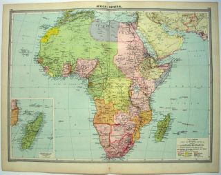 Large 1926 Map Of Africa By George Philip & Son.  Vintage