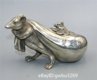 Chinese Tibet Silver Hand Carved Lucky Wealth Mouse Statue