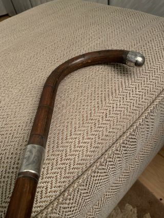 Antique Sterling Silver Tipped Banded Bamboo Walking Cane Sheffield H’mark 1897
