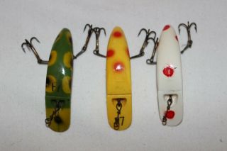 3 Vintage Helin Flatfish F7 Fly Rod Fishing Lures 2 1/4 " Plastic