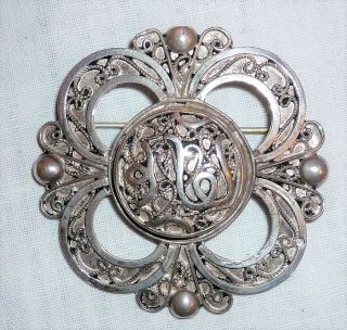 Antique Late 19th/early 20thc Hand Crafted Persian/islamic Marked Silver Brooch