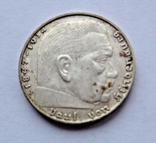 Germany 2 Reichs Mark Silver Coin 1939 J Nazi Third Reich Rare Coin