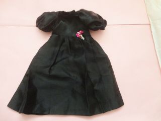 Lovely Vintage Black Satin W Floral Fashion Doll Dress