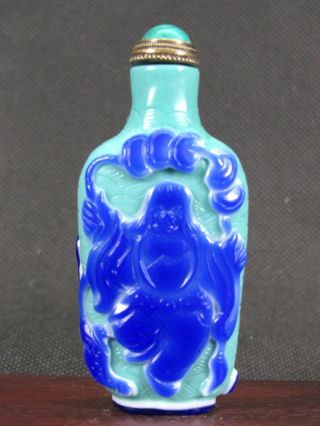 Chinese " Liu Hai " Toad Carved Peking Overlay Glass Snuff Bottle