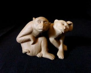 Vintage Shiwan 1.  75 " Chinese Pottery Figurine Monkey Pair Mudman Mud Man Bonsai
