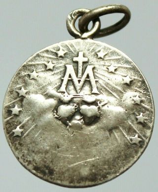 Antique Sterling Silver Religious Art Pendant The Marian Symbols Blessed Mary