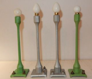 American Flyer Rare Set Of 4 Green And Silver 579 Street Lamps Work Well &