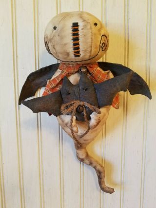 Primitive Grungy Grubby Lil Ghost Halloween Doll & His Bat