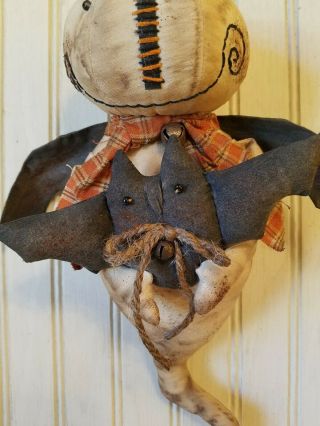 Primitive Grungy Grubby Lil Ghost Halloween Doll & His Bat 3