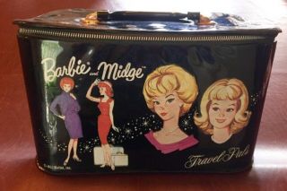 Vintage 1963 Mattel Barbie & Midge Travel Pals Black Zipper Doll Case