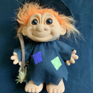Large Vintage Halloween Witch Troll Doll With Broom,  Vintage Russ Berrie 10” Tall