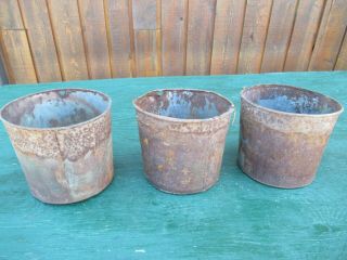 Vintage 3 Maple Syrup Old Tin Sap Pail Buckets Planters 6 " High Great Decor 8