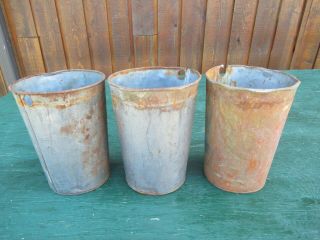 Vintage 3 Maple Syrup Old Tin Sap Pail Buckets Flower Planters 8 " High Decor 3